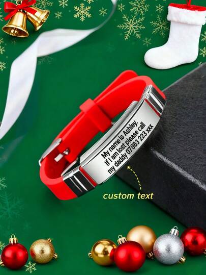 1 Piece Of Customizable Personalized Teenager ID Bracelet: Stainless Steel Engraved Safety Wristband, Suitable For School Trips, Medical ICE Use, Ideal As A Christmas Gift