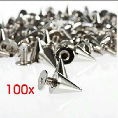 100 PCS Alloy Cone Studs And Spikes For Leathercraft: DIY Punk Fashion Accessories - Screwback Design For Clothing, Bags, Shoes - Silver/Golden/Black