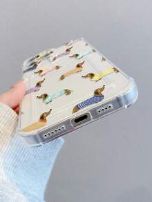 1pc Sausage Dog Pattern, Transparent Anti-Drop TPU Phone Case, Can Be Used As Holiday Gift To Store Photos, Cards, Compatible With Apple XS/XS Max/XR/11 12 13 14 15 16 Pro/Pro Max/14 15 16 Plus/17 - Clear - View 4