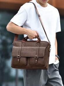 WEIXIER Unisex Briefcase Laptop Bag Large Tote Bag, Men's Handbag Shoulder Bag, Multi-Pocket, Adjustable Detachable Strap, Casual Commuter Bag, Minimalist Business Bag, Suitable For School, Commuting, Shopping, Gift For Loved Ones