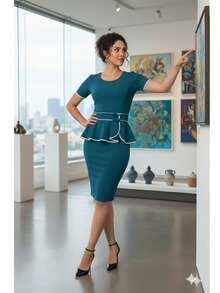 Red White Midi Dress With Bow And Bow, Wholesale Promotion - 寶藍色 - 查看 4