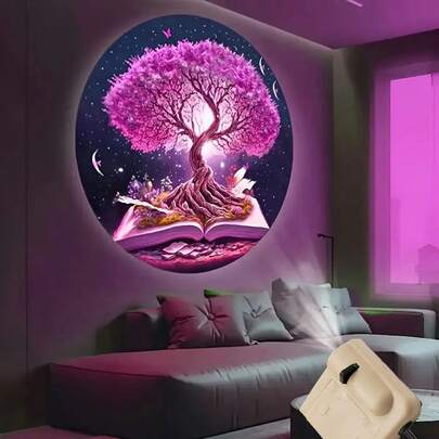 1PC LED Life Tree Projection Lamp, Battery-Powered (Battery-Free), Romantic Bedroom Lighting And Starry Sky Effect, High-Definition And Bright LED Projection Room Decoration And Atmosphere Creation - Creative Night Light Ideal For Birthday Gifts Or Christmas Party Background, Photography Background, Family Atmosphere, Decorative Lighting, Mood Lighting, Durable Buildings, USB-Powered Lamp Lighting, Photographer, Gift Shopper