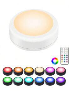 13 Color Variable LED Spotlights, Battery-Powered, Dimmable Cabinet Lower Light, Push-Light Battery-Powered Night Light, With 1 Wireless Remote Control, Suitable For Cabinet Shelves, Wardrobes, Display Boxes - Multicolor - View 2