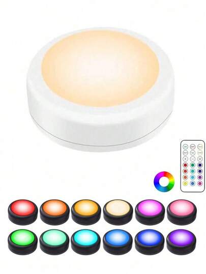 13 färgvariabla LED-spotlights, batteridrivna, dimbara skåpbelysning, batteridriven nattlampa med tryckknapp, med 1 trådlös fjärrkontroll, lämplig för skåphyllor, garderober, displaylådor