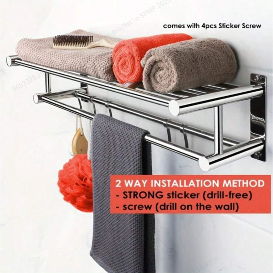 Moderne Edelstahl Handtuchhalter, wandmontiertes Badezimmer Regal mit zwei Installationsmöglichkeiten, zeitgenössischer wandmontierter Handtuchhalter Organizer - Keine Stromversorgung erforderlich
