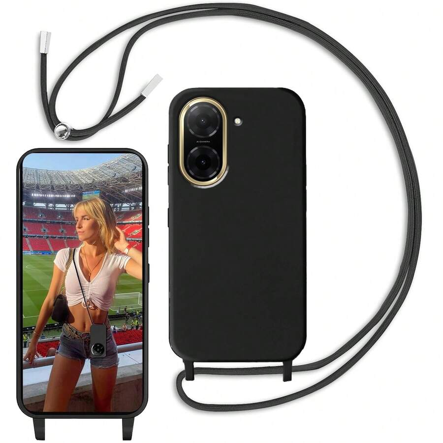Meloenvias Funda Carcasa compatible con Xiaomi Redmi A5 con Cuerda Colgante, Collar con Cordón para Colgar y evitar caidas, Antigolpes con Correa, Alta Calidad, Color Negro Morado Rojo - Negro - Ver 1
