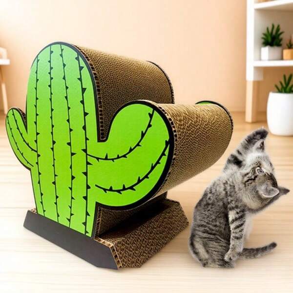 Extra dicke & robuste Kaktus Kratzbaumstamm mit Katzenminze Beutel, vertikale Kratzmatte mit rutschfestem Boden, interaktive Kratzmatte zum Schutz von Möbeln, platzsparend