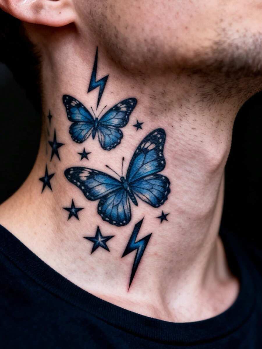 STARTTOOS Small Arm Tattoo Sticker - Gothic Cyberpunk Gradient Blue Butterfly Star Lightning Pattern Temporary Tattoo Sticker For Arm, Ankle, Body Skin, 1pc