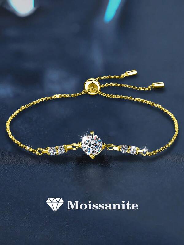 1pc Luxury 925 Sterling Silver 1 Carat Moissanite Women's Bracelet, Suitable For Daily Wear, Party, Vacation, Birthday, Valentine's Day, Mother's Day, Wedding Anniversary, Women's Jewelry Gift