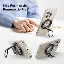 Soporte Magntico para Celular con Anillo, Innovador Soporte Metlico Bidireccional, Magnetico Holder Compatible con Todos los telfonos, Stand para Accesorios para 16 15 14 13 - plateado - Ver 4
