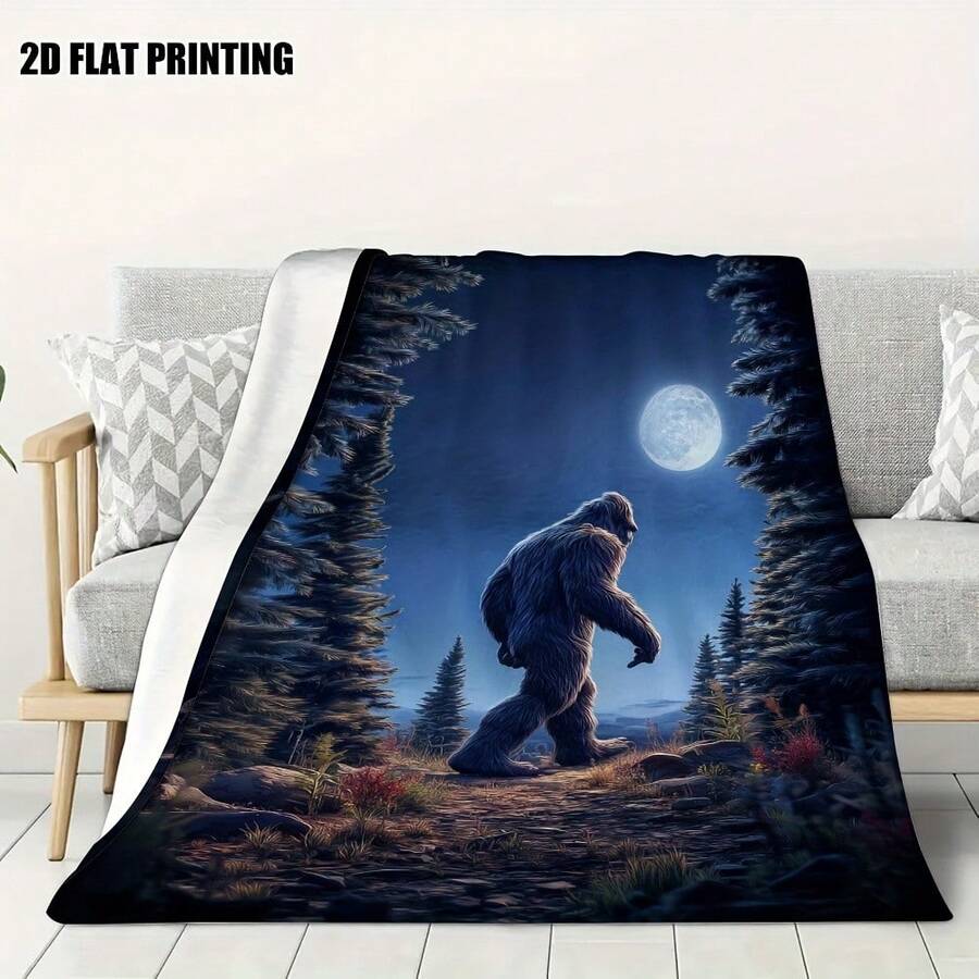 Deep Forest Theme, Bigfoot And Forest, Elk, Bear Patterns,Super Soft Flannel Printed  Blanket,As Birthday Gifts, Family, Wedding, Souvenir Blankets, Polyester Blankets Suitable For All Seasons, Washable, Machine Washable, Lightweight, Breathable, Comfortable, Warm, Unique, 280gsm For Him, Her Personalized Ideal Gifts For Her, Him, Family, Boyfriend, Girlfriend, Father, Family, Mother, Lover, Daughter, Son, Grandfather, Grandmother, Friend, Classmate, Pet.    Perfect Nap, Camping, Travel, Home, Daily Life, Office Decoration, Birthday, Anniversary, Valentine's Day, Thanksgiving, Christmas, Halloween, Mother's Day, Father's Day, Wedding, New Year Gifts ,Sofa,Bed,Car,Bedroom,Living Room,Office,  Outdoor Camping, Beach,Wall Decoration - 多色16 - 查看 1