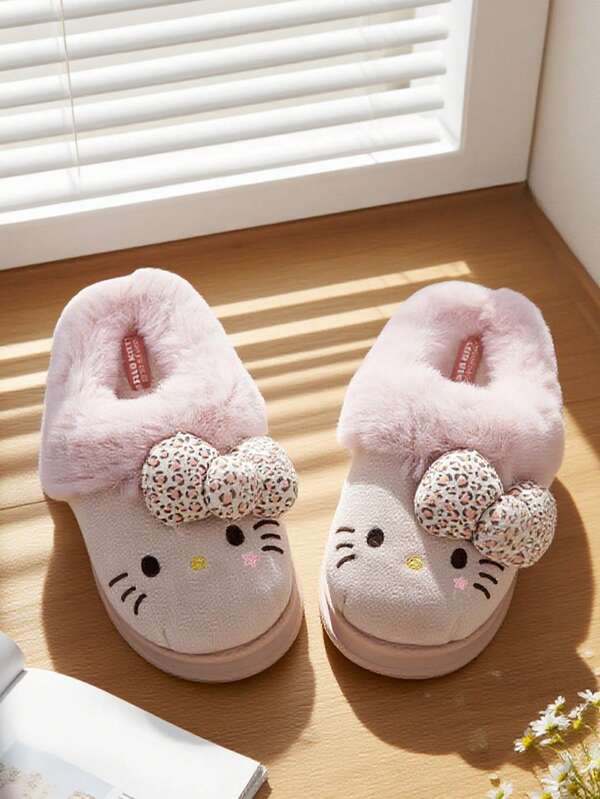 Sanrio Pantufas femininas Sanrio Hello Kitty Warm Fuzzy de pelúcia com palmilha de EVA, pantufas leves e aconchegantes para uso interno e externo no inverno, pantufas peludas e fofas