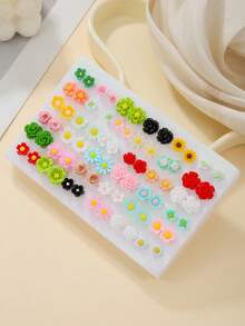 36 Pares Conjunto de Brincos de Flor 3D Coloridos em Resina (Rosa, Girassol, Margarida), Adequado para Adolescentes, Família, Amigos, Uso Diário