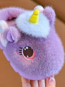 Dép đi trong nhà ấm áp mùa đông mới cho trẻ em, dép đi trong nhà hình kỳ lân hoạt hình dễ thương cho bé gái - Màu tím - Xem 4
