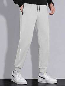 Men's Casual Trousers For Spring, Summer, Autumn And Winter, With Pockets And Zippers, Suitable For Daily Outings, Sports, Running, Hiking, Traveling And Casual Wear - Light Grey - View 5