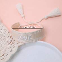 1pc Handmade Embroidered Love Letter Boho Tassel Braided Bracelet - Beige - View 6