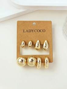 LADYCOCO 4 Pairs Elegant Gold Teardrop/Geometric C-Shaped Earrings Set, Suitable For Women - Suitable For Daily Wear And Gift Giving