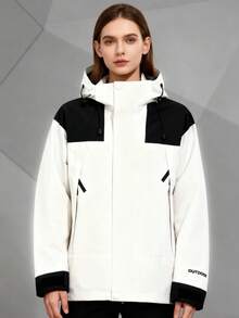 Women's Outdoor Casual Jacket Single-Shoulder Jacket Windproof Detachable Hood Zipper Cardigan Stitching Color - 白色 - 查看 5