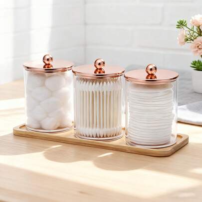 Cleaning Swab Storage Boxes With Tray, Transparent Acrylic Material, Suitable For Dresser Storage, Bathroom Storage, Desk Storage, Etc