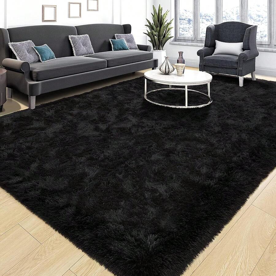 8x10 Area Rugs For Living Room, Ultra Soft Large Shag Black Bedroom Rug Upgrade Non-Slip Plush Modern Fluffy Carpet For Kids Boys Girls Room Home Decor Aesthetic - 黑色 - 查看 1