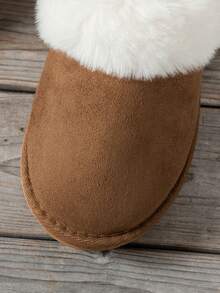 秋冬时尚简约百搭休闲一脚蹬毛绒拖鞋，柔软保暖内衬，安静厚底，室内中跟包头拖鞋，适合少女 - 棕色 - 查看 4