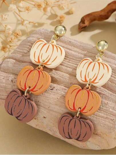 1pc Fashionable Thanksgiving, Halloween Pumpkin Glitter Acrylic Cute Party Earrings