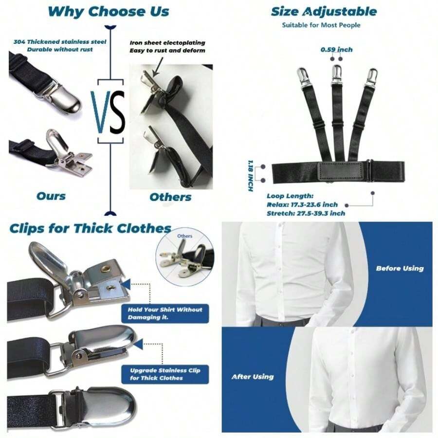 Shirt Stays Garters Men: Premium Shirt Holder, Adjustable Shirt Tucker Shirt Keepers - Black 032-k-no2 - View 1