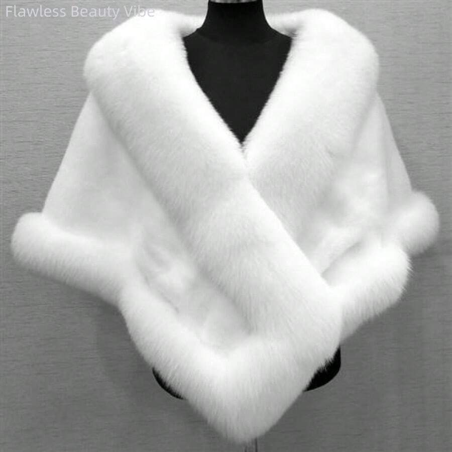 Women's Faux Fur Cape Shawl Wrap - V-Neck Oversized Plush Fleece Coat, Luxurious Grey/Black/White/Beige/Brown Winter Coat For Weddings, Parties & Evening Events, Machine Washable Elegant Cover-Up Halloween Costumes For Women Scarf - 白色 - 查看 1