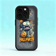Cubierta de teléfono con diseño de Halloween, color negro, estampado de zombi divertido con calabazas y texto HALLOWEEN, ideal para fiestas temáticas y temporada de Halloween Para la colección de manzanas Galaxy s25 - Negro - Ver 2