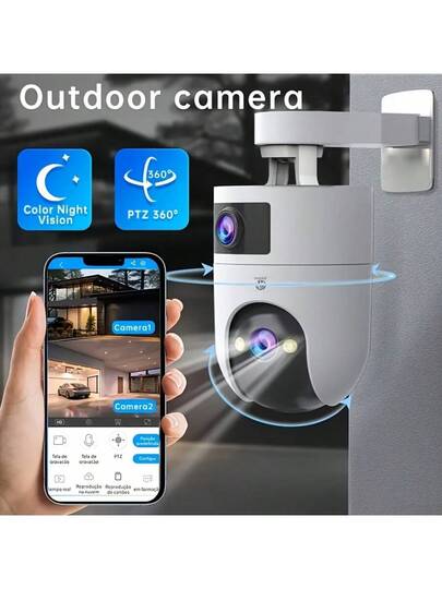 JOOAN 1PC Professional Dual Verlichting Security Camera, Sleek Zwart Outdoor IP66 Rating, 360° Pan/Tilt, Human Tracking, 5X Digital Zoom, Instant Alerts, Perfect Holiday Preparation