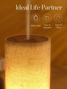 جهاز نشر الزيوت العطرية بسعة 80 مل مع إضاءة دافئة، جهاز نشر العطور والترطيب بتصميم محاكي للقماش والخشب الطبيعي