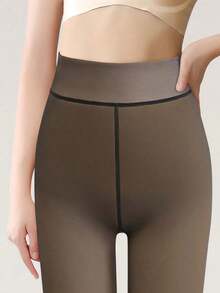 1pair Women's 80g Thermal Black/Brown Thermal Lined Warm Tights/Pantyhose, Thickened Fleece Stockings, Show Through The Skin Tone Backing, Sexy High Elastic Slim Fit Tights, Soft And Smooth, Fashionable Leg Slimming, Suitable For Fashionista Girl, Young Lady, -10-15 ° C, Spring/Autumn/Winter Tights, Party, Disco, Various Holidays, Sports, Leisure, Business And Other Daily Wear - 黑色 - 查看 4