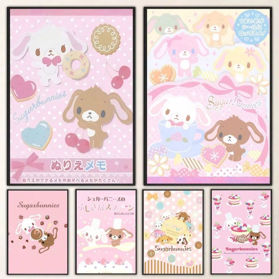 Sanrio 1 件无框 Sugarbunnies 动漫卡哇伊电影海报自粘艺术防水纸贴纸咖啡馆酒吧房间墙壁装饰 - 彩色 - 查看 1