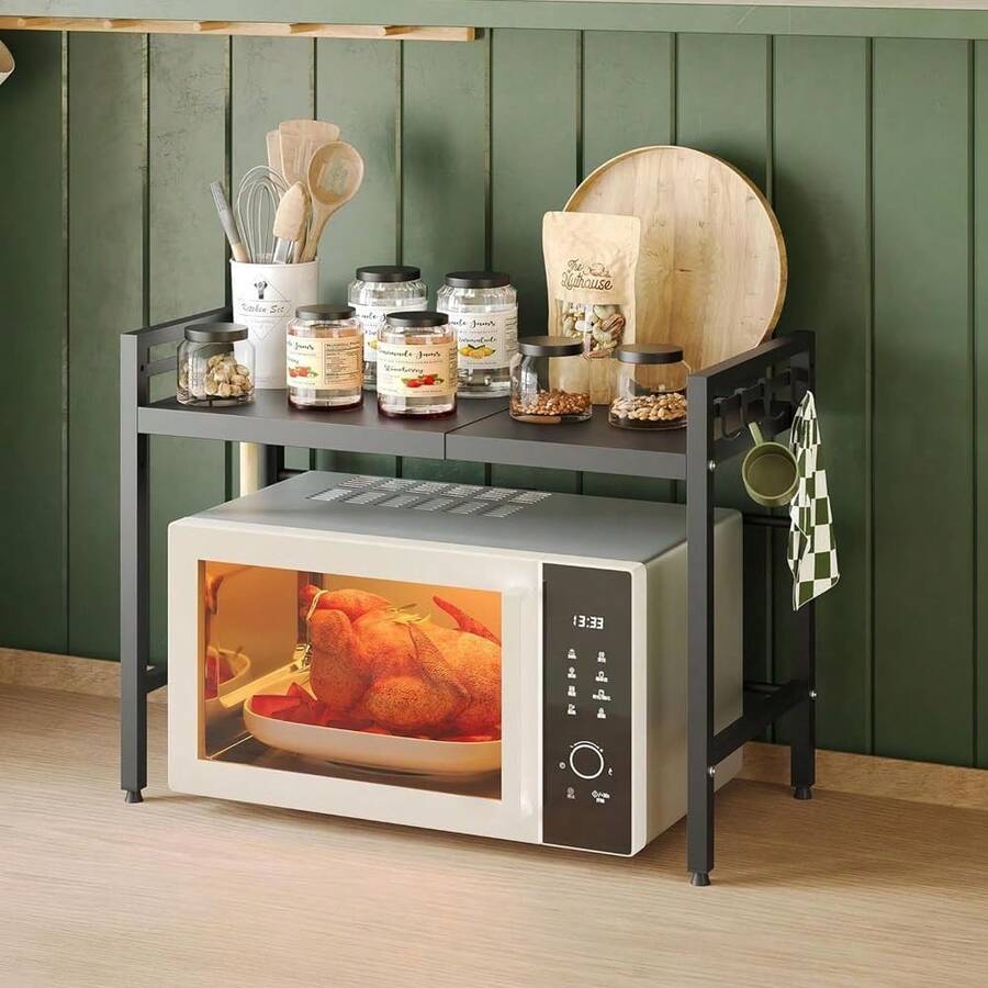 Estante expandible para horno microondas, estante de almacenamiento para encimera, estante organizador de cocina - Negro - Ver 1