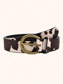 1条复古西部风格仿麂皮黑白奶牛纹女士腰带，古铜色皮带扣，牛仔腰带，竞技腰带，时尚百搭，适合搭配外套、毛衣，可用于派对、休闲、通勤、街头、返校季等场合，大码女式腰带，夏季必备 - 乳牛紋 - 查看 10
