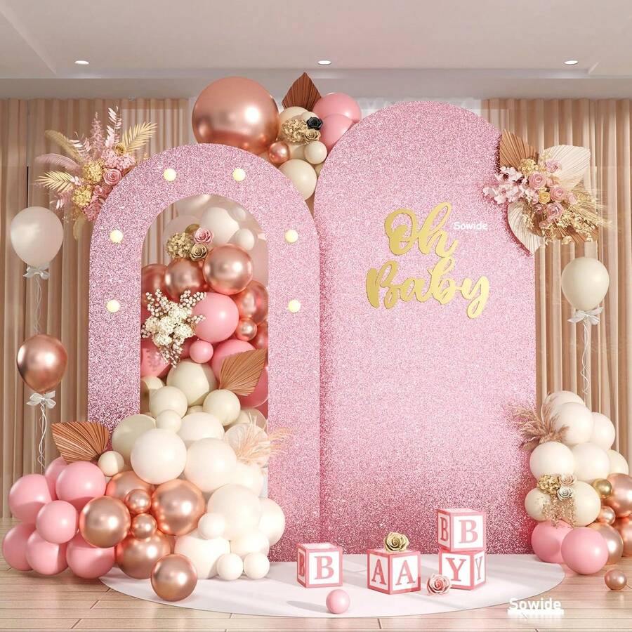 Pink Arch Backdrop Stand With Lights, Foam Board Balloon Arch Background Stand Frame For Birthday, Wedding, Baby Shower, Engagement, Graduation Party Decorations (Indoor) - Reose Gold - View 1