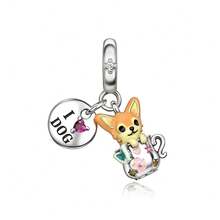 1pc Silver-Plated Adorable Pet Dog & Cat Charm Bead Pendant Suitable For European Brand Original Snake Chain Bracelets & Necklaces DIY Jewellery Making Women's Everyday Wear Christmas Gift