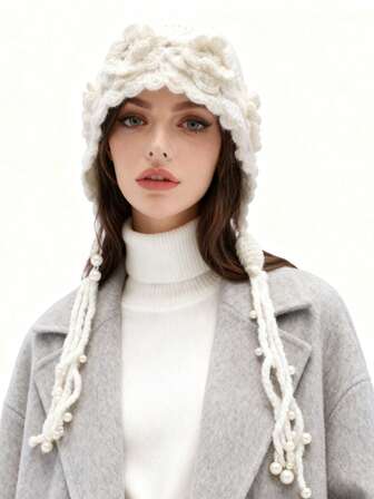 1 Cappello invernale lavorato a maglia per donna, adatto per l'autunno e l'inverno. Berretto in maglia morbido con decorazioni floreali. Adatto per l'uso quotidiano in autunno e inverno, accessori per pendolarismo, accessori per la fotografia, campeggio all'aperto, escursionismo e arrampicata.