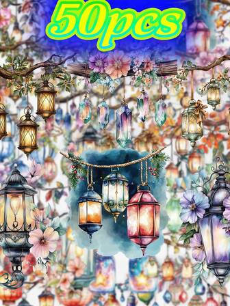 50 Stücke gedämpft beleuchtete Laterne Aufkleber für Gepäck, Handyhüllen, Tagebücher, Kühlschrankplaner, Weihnachts- und Halloween-Belohnungen, Geschenke, Laterne Aufkleber und Dekorationen