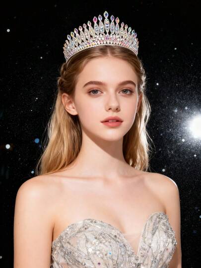 1pc Luxury Baroque Style Crystal Rhinestone Crown, Elegant Bridal Wedding Headpiece, Suitable For Women's Formal Events, Pageants, Parties