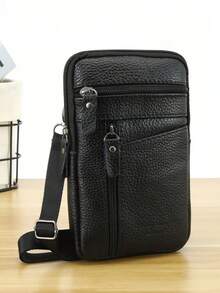 真皮腰包男士手机包可佩带户外运动单肩小包商务斜挎包，主包结构采用拉链开口，内含主包插片。黑色和棕色可选。尺寸：21cm * 13cm * 2cm。 - 彩色 - 查看 14