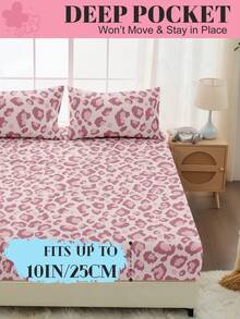 2/3-teiliges Spannbetttuch Set, Bettwäsche, Matratzenschoner, Bettüberwurf, Bettlaken, Heimdekoration, gemütliche Heimtextilien, atmungsaktiver und pillingresistenter Matratzenschoner, weich und hautfreundlich, weiche und bequeme Bettwäsche für das Schlafzimmer, modischer Matratzenbezug, komplett abdeckender Matratzenschoner, rosa Basis mit Leoparden-Muster