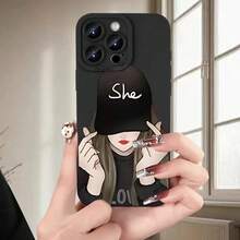 Estuche para teléfono móvil con patrón de chica creativa, ideal para iPhone 16/15/14/13/12/11/XS/XR/X/7/8 Plus/Pro/Max/Mini - Diseño creativo y a la moda adecuado tanto para hombres como para mujeres, un regalo para amigos, familia, novio, novia - Negro - Ver 4