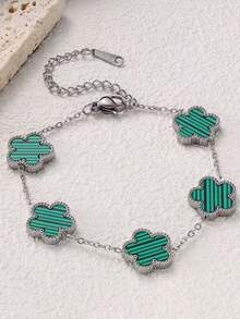 1 chiếc vòng tay hoa cỏ 5 lá bằng thép không gỉ, vòng tay thép titan thanh lịch đa năng thời trang dành cho nữ - Vòng tay thép hình cỏ năm lá - Xem 13