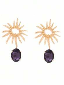 1 Pair Fashionable & Creative Rhinestone Sunflower Pendant Earrings, Exaggerated Design, Personalized Earrings