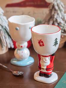 1pc Christmas Ceramic Stemmed Mug Exquisitely Designed Santa Claus And Snowman Stemmed Mug Suitable For Daily Household Use, Party Gatherings, Afternoon Tea Or Coffee Ideal As A Gift Or Christmas Present - Multicolor - View 8