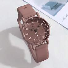 1 件女士优雅清新时尚硅胶表带石英腕表，学生礼物，节日礼物，阿拉伯数字表盘