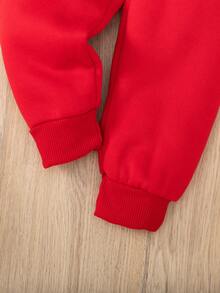 秋冬款时尚男童字母 K 皇冠印花连帽衫和裤子套装 - 紅色 - 查看 4