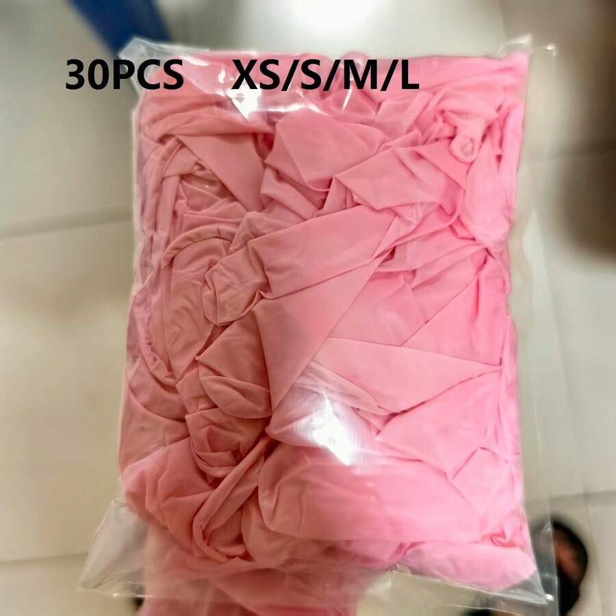 30 Stücke hellrosa Einweg-Nitrilhandschuhe, puderfrei, latexfrei, Mehrzweck-Einweghandschuhe