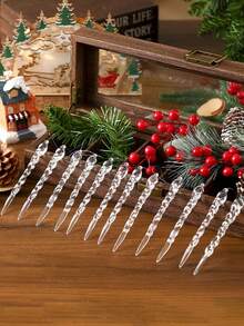 10pcs-Festives Accessories Acrylics Snowflakes And Ice Cone Pendant Stylish Christmas Tree Sparkling Embellishment Christmas Party Decorations - Multicolor - View 5